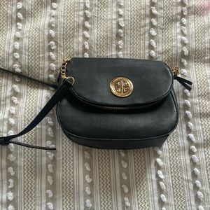Black Faux Leather Crossbody Chain Purse